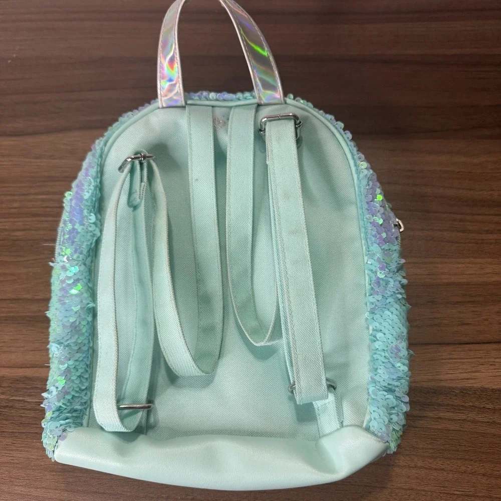 Justice MINI Owl Blue/Green Flip Sequin Initial Shimmer‎ Backpack Initial M